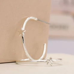 Mooch..... Gifts For Teachers Peace Of Mind Silver Plated Open Hoop And Star Earrings