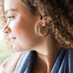 Mooch..... Gifts For Teachers Peace Of Mind Silver Plated Irregular Hammered Open Hoop Earrings