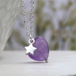 Mooch..... Peace Of Mind Silver Plated Star And Amethyst Heart Necklace Jewellery