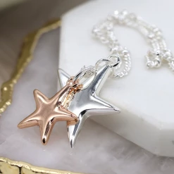 Mooch..... Jewellery Peace Of Mind Silver Plated And Rose Gold Double Star Necklace