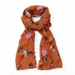 Mooch-andover Scarves, Gloves & Headbands Flower & Hummingbird Scarf - Dark Orange